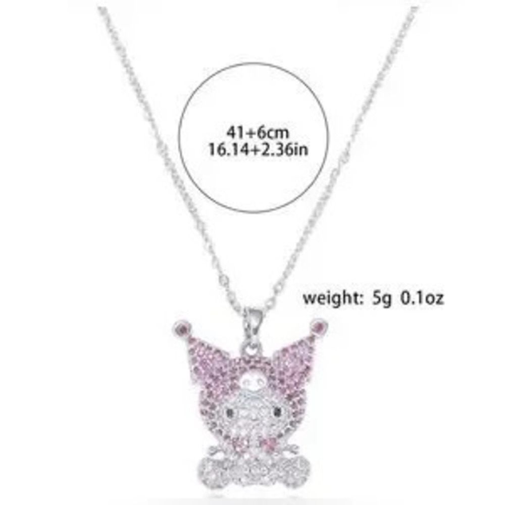 18K White Gold (Rhodium) Kuromi Micro Pave Diamond Sanrio Character Necklace